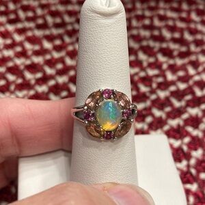 Gorgeous Opal and Pink Stone Sterling Ring